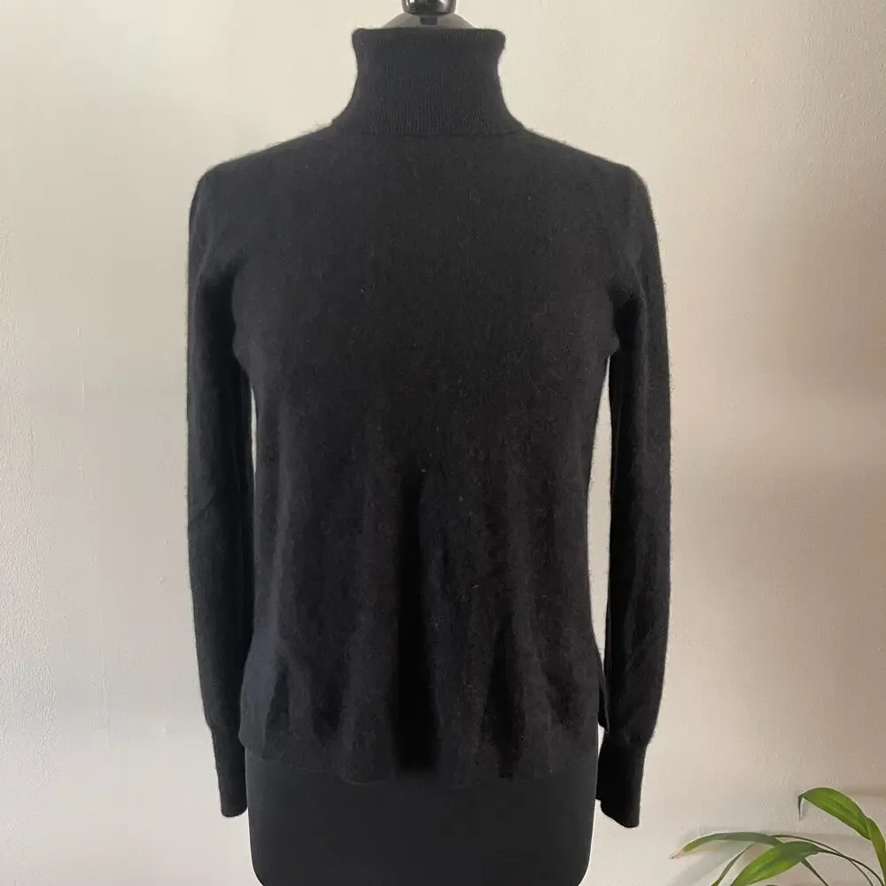 J.Crew Everyday 100% Cashmere Turtleneck Sweater Womens Large Black J6600 L Knit